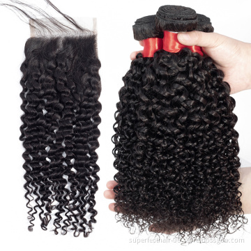 Henan Factory Virgin Hair Vendors Cheap 3 Bundles With Closure 4*4 Lace Area Afro Kinky Curl 100% Virgin Hair Bundles